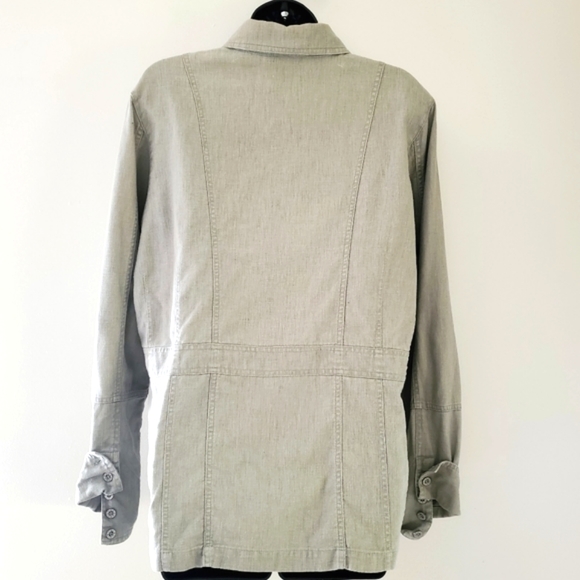 Bill Blass Utility Cargo Sports Jacket, Linen Blend Olive Green Size M - Picture 2 of 6